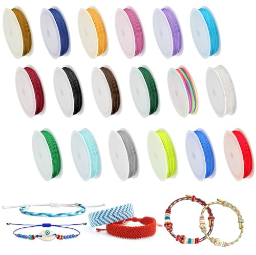 NAROSEBE 18 Rollos Cordón de Hilo de Nailon para Pulseras 1mmx10m Hilo Macrame Pulseras Cuerda de Nailon Trenzado para Hacer Collar Manualidades de Bisutería Abalorios Diy Pulseras y Joyería, 18 Color