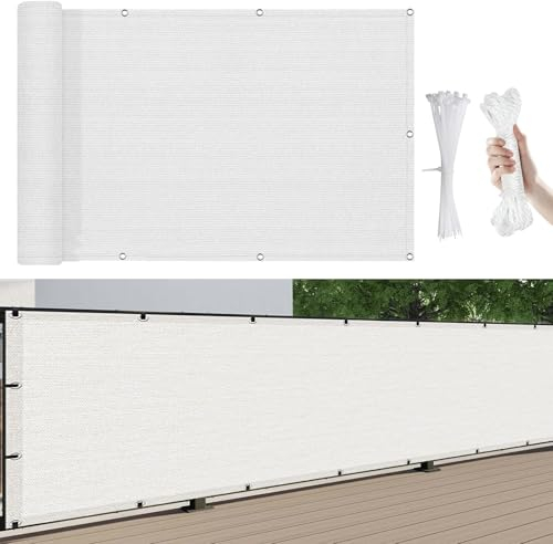Balkon Sichtschutz 450 x 40 cm HDPE Gewebe, Uv-Schutz, Sichtschutz für Balkone, Sichtschutz für Balkone, mit Kabelbinder Und Kordel, für Hofmauer Terrasse, Weiß