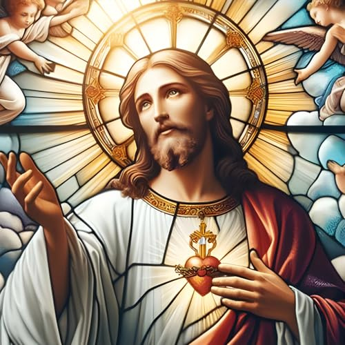 BOWETILE 5D Diamantmålningsbilder målat glas, Jesus diamantmålningsset för vuxna och barn, komplett gör-det-själv diamantkonst, målning, broderiset för korsstygnsbilder, heminredning 30 x 30 cm