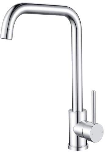Wasserhahn Küche Edelstahl, Rainysprit Küchenarmatur Mischbatterie Küche, 360° Drehung Armatur Küche Einhebelmischer Spültischarmatur Küche mit Hoher Auslauf (268mm), G3/8 Anschlüssen, Chrom