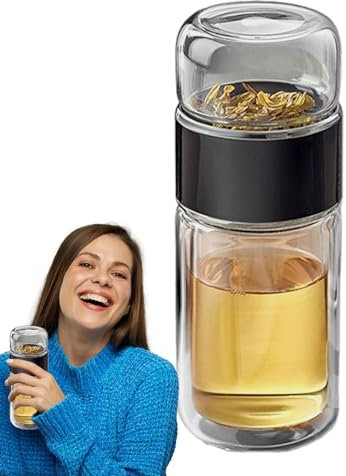 Tee Ei Flasche, Tee Und Wasser Trenn Teeflasche 280ml/350ml/420ml, 3-in-1-Ei-Wasserflaschen, Doppelschichtige Isolierte Teeflasche Mit Sieb, Glas-Tee-Ei-Flasche Für Losen Tee Blumentee Home Traveling