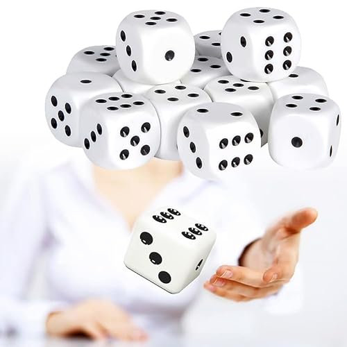 12 Dés à Jouer Plastique Blanc 16 mm, 6 Faces, Idéal pour Jeux de Table et Parties Ludiques.