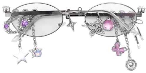 GKOXUQ Fashionable Oval Frame Eyeglasses With Plain Lens Star Pendant For Work Study Read Blue Light Glasses Daily Use
