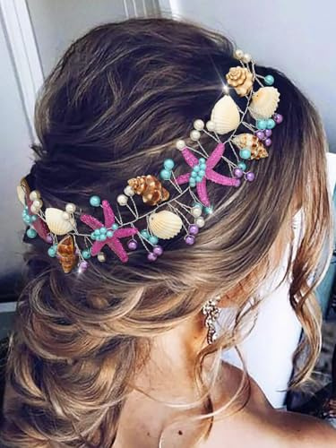 IYOU Lila Muschel Haarschmuck Seestern Meerjungfrauen Kopfschmuck Muschel Stirnband für Frauen