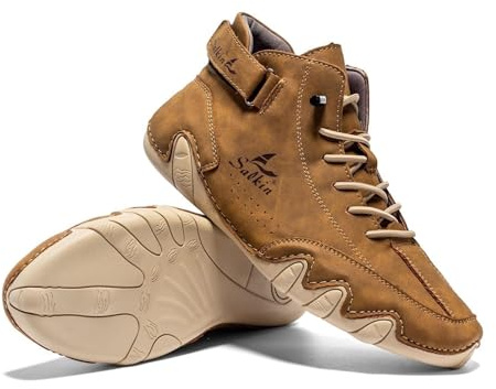 Pumio Vogany Shoes Barefoot Boots,High Hiking Shoes,Breathable Non-Slip Barefoot Shoes,Lightweight Casual Leather Sneakers (Yellowish Brown,8)