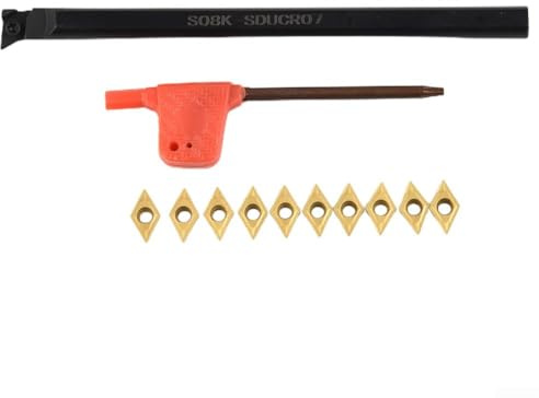Drivstraw S08K-SDUCR07 Drehbank-Bohrstange 8 mm x 125 mm mit DCMT070204 Hartmetalleinsätzen, rechter Handwerkzeughalter für SDJCR SDNCN SDQCR Serie, Edelstahl-Drehen,