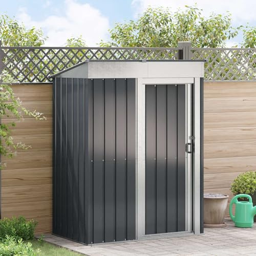Trädgårdshus, antracitgrå, metall, 137 x 81 x 180 cm, väderbeständigt utrustningshus med förvaringsutrymme för verktyg och cykelgarage, låsbart skjul för utomhus, terrass och gård