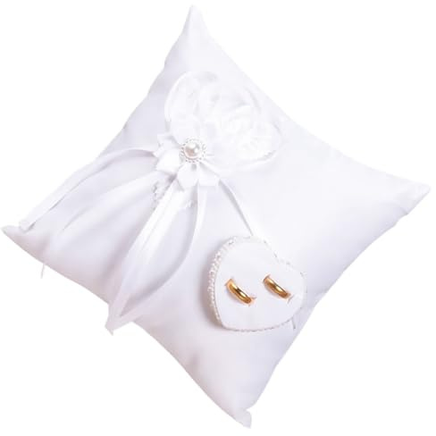 HEMOTON Cojín Fácil de Llevar y Reutilizable Cuadrado de Poliéster Blanco para Anillos de Boda Diseño Floral para Fiesta de Boda