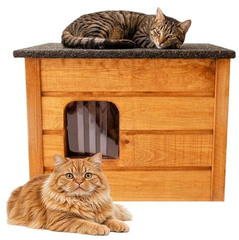 ARPON Outdoor Katzenhaus - Katzenhütte Winterfest isoliert - Katzenhäuschen für Draußen - Wetterfest Haus für Katze mit öffnbarem Dach - Größe des Hauses: 57 x 47 x 44 -Vollständig montierte