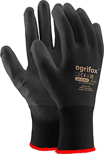 AJS LTD - Lot de 24 paires de gants de travail en nylon avec revêtement en polyuréthane noir - pour jardinage, travaux, réparations automobiles, noir