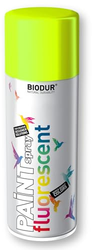 Biodur Fluoreszierend Sprühlack Acryllack Schnelltrocknend 400 ml, 1026: Gelb, Glänz, DIY Witterungsbeständig, für Innen- und Außenbereich Sprühdose Lackspray Neon Farbe für Kunststoff Metall