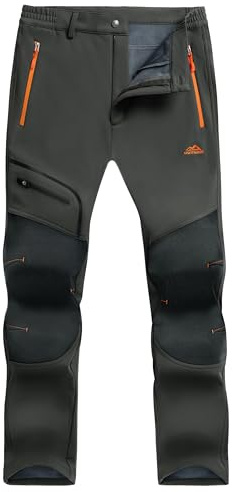 TACVASEN Snow Trousers for Men Winter Windproof Trousers Stretch Mountain Bottoms Mens Fitness Jogger Cycling Outdoor Sport Hunting Pants Multi Pockets, Thick - Dark Grey, 36