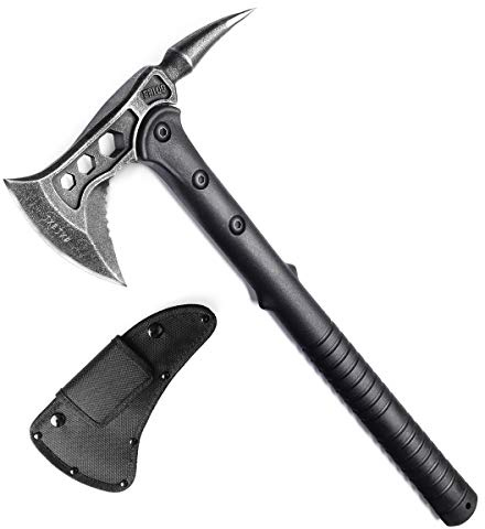 JXE JXO Camping Axe, Tomahawk with Spike, Survival Hatchet with Sheath, Nylon Fiber Handle for Outdoor Survival Hiking Camping （14.5 inch）
