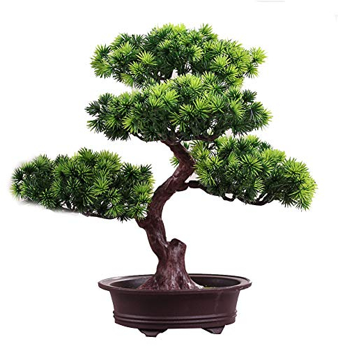 KOET Artificial Bonsai Pine Tree,11Inch Faux Potted Plant Desk Display Fake Tree Pot Ornaments, Japanese Cedar Bonsai Plant for Home, Office Decoration