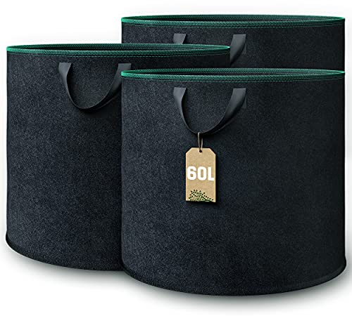 GardenGloss® Sacchi per Piante (3 Pezzi) - Capacità di 60L - Grow Bag - Cassoni per Orto - Vasi per pomodori - Vaso patate - Cassette per Orto - Vaso in Tessuto