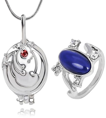 HJYZY 12 Stück The Vampire Diars Schmuck Aufkleber Elena Gilbert Öffnung Eisenkraut Medaillon Anhänger Halskette Elena Saphir Kristall Tageslicht Ring Schmuck Set Cosplay für Fans