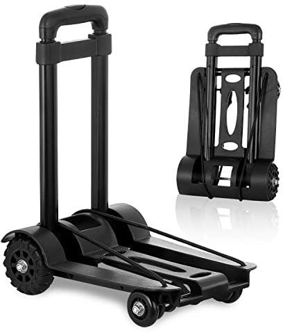 Diable Pliant, Charge Maximale 40KG,Chariot de Transport avec 2 Cordes élastique et Timon Réglable, Chariot à Plateforme Pliable pour déménagement, Bagages, Cartons, Voyage