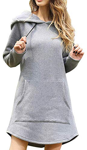 ticticlily Vestito Donna Corto Invernale Autunnale Abito Felpa con Cappuccio Vestiti Manica Lunga Girocollo Tinta Unita Abiti da Casuale Sportivo con Coulisse Tasche Hoodie Felpe Lungo
