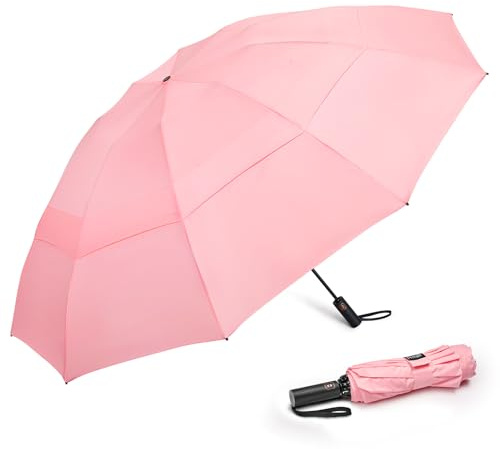 Prospo 62 Inch Large Travel Umbrellas for Rain Windproof, 10 Ribs Compact Reverse Folding Golf Umbrella, Double Canopy Automatic Open Close