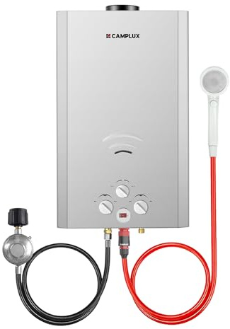 CAMPLUX Tankless Water Heater, 4.22 GPM Propane Water Heater Gas, 110,000 BTU Outdoor Camping Water Heater, Propane Shower, Gray