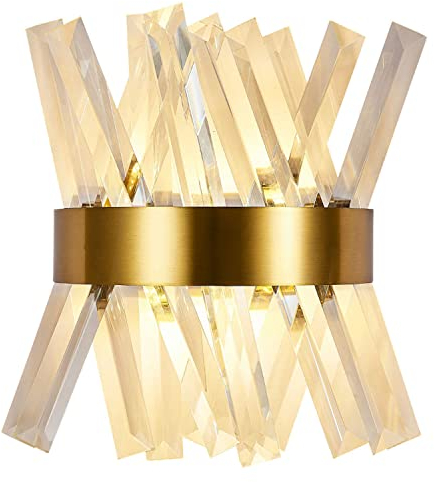 Modern Wandleuchte in Gold LED Kristall Wandlampe Innen Wohnzimmer Lampe Wand Kristall-Lampe Up und Down Abnehmbarer Crystal Edelstahl Wandbeleuchtung Lampe für Hotel Schlafzimmer Flur Treppenhaus