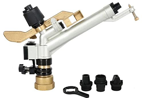 Cañón de riego Hembra de 1 1/2 Ajustable - Alcance de 16 a 25 Metros. Aspersor agrícola Sectorial Largo Alcance y caudal Ajustable - Ideal para presiones de Trabajo de 1.5 a 5 Bar. Riego eficiente