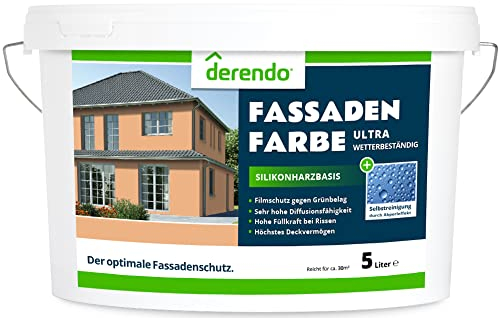 derendo Silikonharz Fassadenfarbe Terracotta ULTRA Wetterschutz Aprikose 5 l aussen Fassade Silikonharzfarbe mit Abperleffekt Lotus Blatt Fassadenschutz Schmutzabweisende Silikonharzbeschichtung