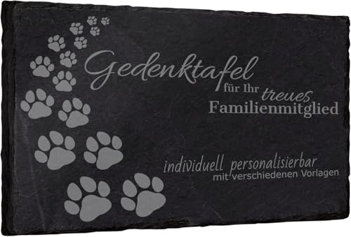 mtb more energy Gedenktafel Grabstein Hund & Katze aus Schiefer mit Gravur | wähle passende Motive und Schriftarten | Rechteckig 30x20 cm| Grabplatte Haustier