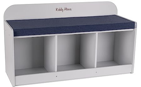 KiddyMoon Sitzbank Mit Sitzfläche Für Kinder Multifunktional Kindermöbel Zum Sitzen Aufbewahrung Spielzeug Kind, Grau/Dunkelblau