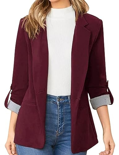 L9WEI Blazer para mujer, para otoño e invierno, elegante, con solapa, monocolor, manga larga, traje de negocios