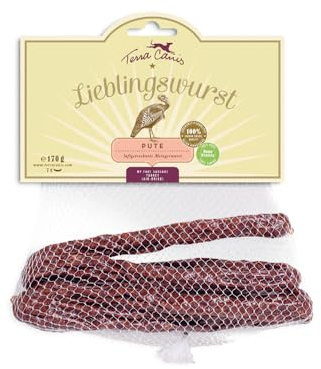 Terra Canis - Salchicha Favorita, 170 g, Salchicha Seca al Aire del Carnicero I Snack Premium para Perros en 100% Calidad alimentaria de Todas Las materias primas I Sin Cereales ni Gluten (Pavo)