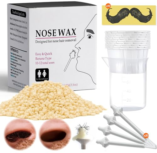 Nasenhaar Wachs, Hochwertiges Bart-Und Nasenhaar Wachs 100g, Nasenwachs Entfernen, Wachsstreifen für Enthaarung, Waxing Perlen Formuliert für Anfänger, Hauttypen (10-20 mal für die Verwendung)