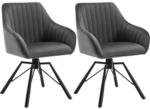 WOLTU Esszimmerstühle drehbar 2er Set, Samt Stuhl Esszimmer, Sessel Wohnzimmer, Drehstuhl, Küchenstuhl, Polsterstuhl mit Armlehnen, Loungesessel ergonomisch, Dunkelgrau, EZS12dgr-2