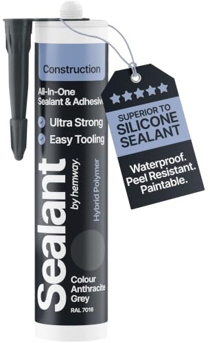 Hemway Anthracite Grey Construction Sealant & Adhesive 300ml - 1 Pack | All-In-One Hybrid Polymer, Superior to Silicone Sealant, Waterproof, Odourless, Anti-Mould, Paintable, for Indoor & Outdoor