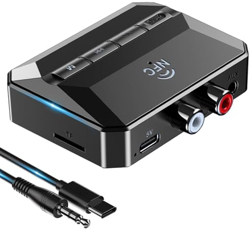 KAIY Receptor Bluetooth para el hogar Adaptador estéreo, Adaptador Bluetooth a RCA habilitado para NFC, Receptor de Audio AUX de 3,5 mm para Sistema estéreo de transmisión de música HiFi, Compatible
