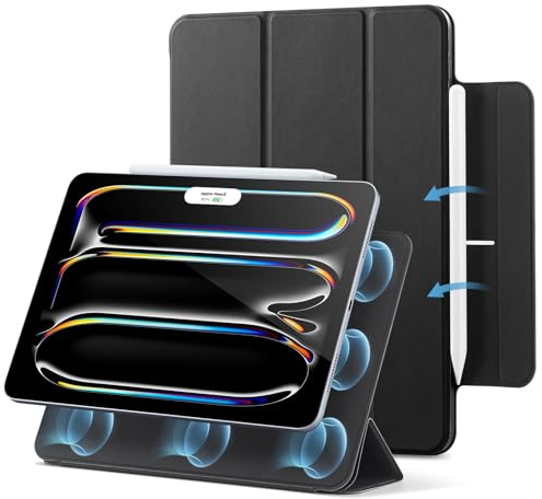ESR für iPad Pro 13 Zoll Hülle M5/M4 (2025/2024), magnetische Befestigung, dünne Trifold Ständerhülle, unterstützt Pencil Pro & Pencil (USB-C), Auto Ruhen/Wecken, robuster Schutz, Schwarz