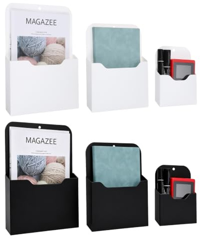 QUARKZMAN 6er-Pack Magnetischer Aktenhalter, Magnetischer Wand-Aktenorganizer für Zeitschriften, Post, Papier, Briefe, Büromaterial Weiß/Schwarz (Groß, Mittel, Klein)