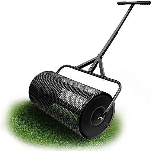 OSBELE Esparcidor de abono, esparcidores de estiércol de 27 x 12,5 Pulgadas para esparcidor de césped y jardín, Mango Largo Ajustable, Fertilizante para césped de turba y Musgo para jardín, Cesta d