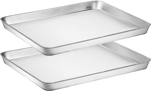 Lot de 2 plaques de cuisson en acier inoxydable, grands plateaux de four professionnels pour la cuisine, non toxique et sain, finition miroir et passe au lave-vaisselle, 40,5 x 30,5 x 2,5 cm
