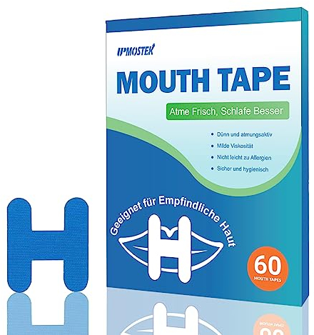 Mundpflaster Schlafen, 60 Stück H-Shape Mouth Tape for Sleeping, Anti Schnarch Schlafpflaster und Mund Tape, Hilft Gegen Schnarchen und Entwickelt Nasenatmungsgewohnheiten (Blau)