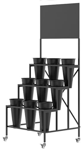 Presentoir Fleurs Roulant Noir de Mantis, Fer, tagre Multi-Niveau Mobile, 75150cm, Pour Interieur et Exterieur, Balcon, Jardin, Magasin de Fleurs, Bar, Club, Mariage, etc.