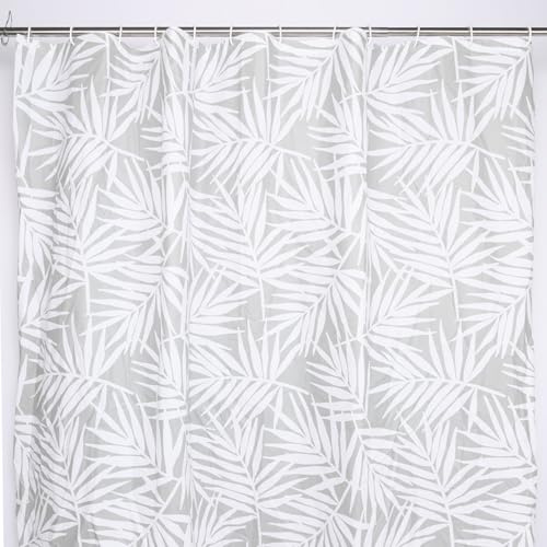 Gedy Palme Cortina de baño y de Ducha con Anillas, PEVA, Lavable a máquina, 240 x 200, Blanco-Gris