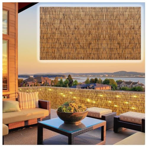 CMJYMX Bambuszaunrollen Indoor & Outdoor, Sichtschutzmatte Natürliches Material, Sichtschutz Zaun Schilfrohr Rollzaun Schilfrohrmatte Sichtschutzzaun Für Garten, Balkon Und Terrasse(H153*L2000cm)