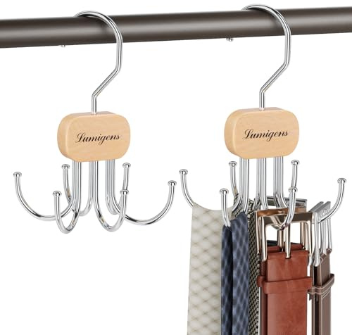 Gürtelbügel, Gürtel-Organizer für Schrank, drehbarer Krawattenhalter, Gürtelhalter, Kleiderhaken für Gürtel, BH, Tanktop, Krawatte, Schal, Geldbörse, 2 Stück, Natur