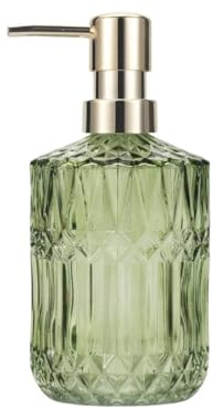Decorative Glass Soap Dispenser, Geometric Patterned Glass Soap Dispenser, (Green)