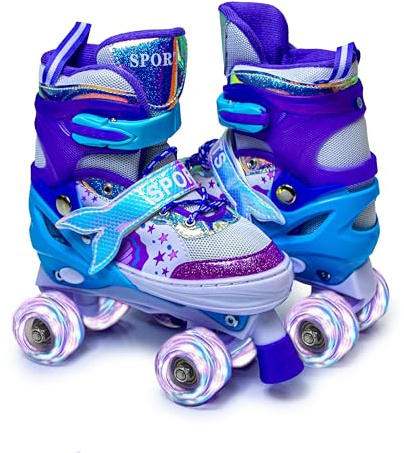 Scale Sports Girls' Mermaid Tail Roller Skates for Girls & Toddlers, Beginner Adjustable Skates with Light Up Wheels