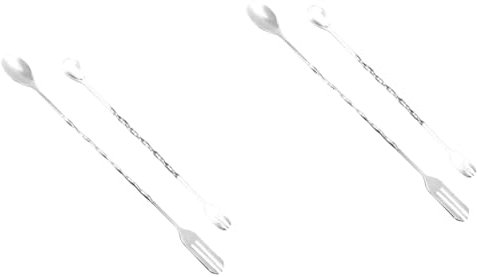 Alipis 8pcs Cocktail Stirrers Long Bars Sticks Ice Fork and Spoons Dual Head for Bar Home