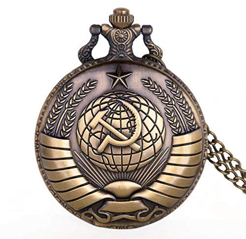 HUIBBGO Reloj de Bolsillo de Cuarzo Estilo Hoz y Martillo soviético Vintage con envío Directo, Colgante de Bronce, Reloj Unisex