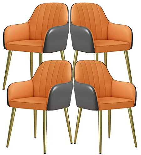 Set mit 4 modernen Esszimmerstühlen aus PU-Leder mit ergonomischen Armlehnen und Rückenlehne, stilvolle Küchentheke, Lounge, Empfangsstühle mit vergoldetem Fuß aus Karbonstahl, ideal für Wohnzimmer
