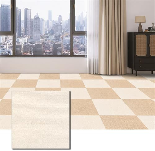 Hiseng Moqueta Adhesiva para el Suelo, Losetas de Moqueta Antideslizantes y Resistentes 30x30CM Losetas de Alfombra Autoadhesivas Baldosas Fáciles para Oficina, Sala de Estar (20 Piezas,Beige)